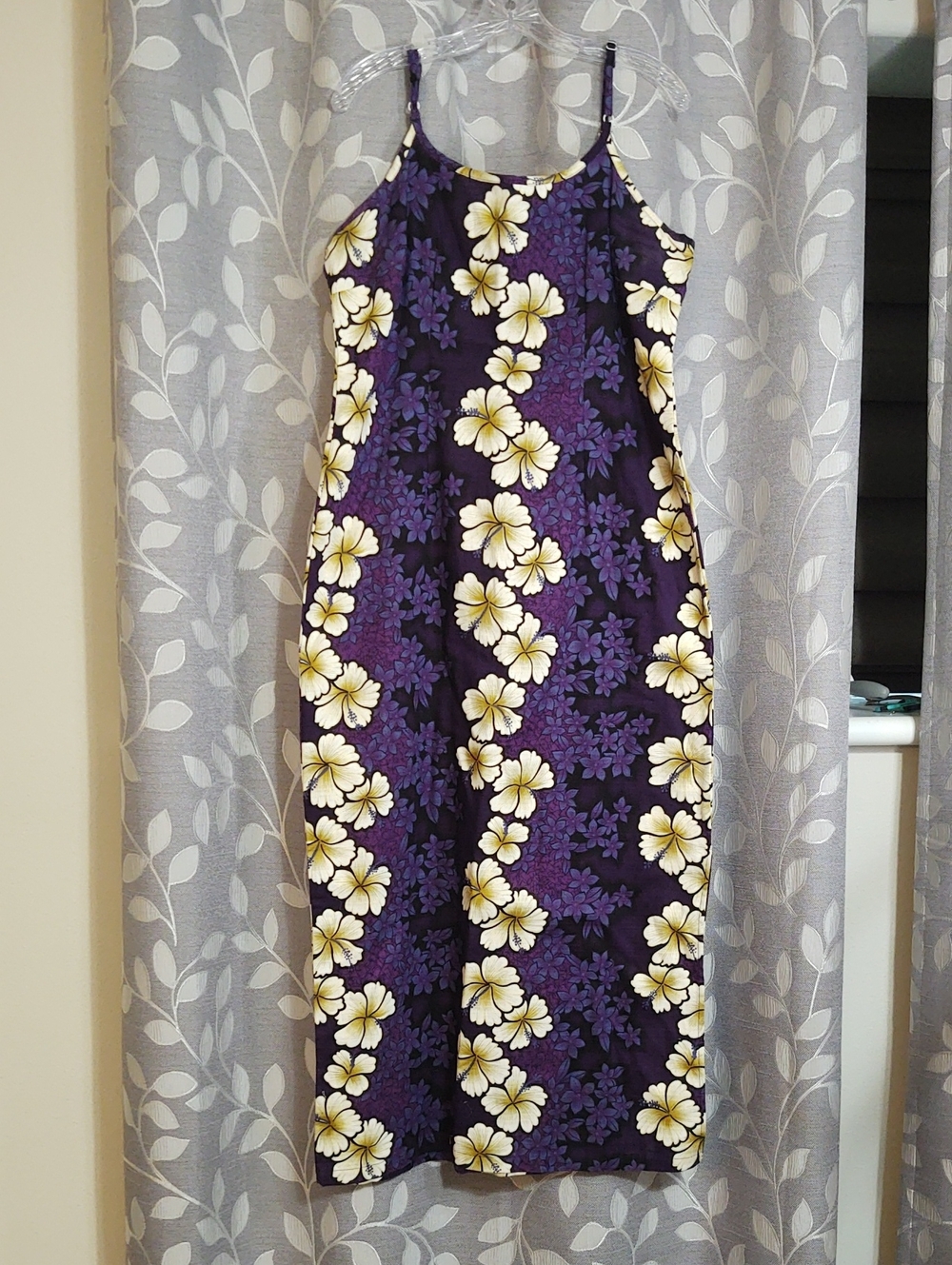 Hawaiian Original Purple Floral Cotton Slip Dress with Yellow Accents size 14